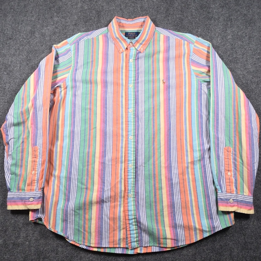 Polo Ralph Lauren Oxford Shirt Mens 2XL Multicolor Striped Flesh Pony OCBD